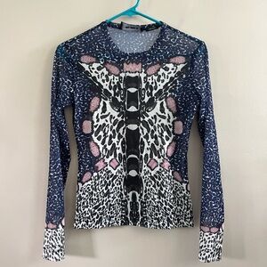 Nigel Azrouel Mech Long Sleeve Tee - Pattern Dark Blue Black‎ White Small
